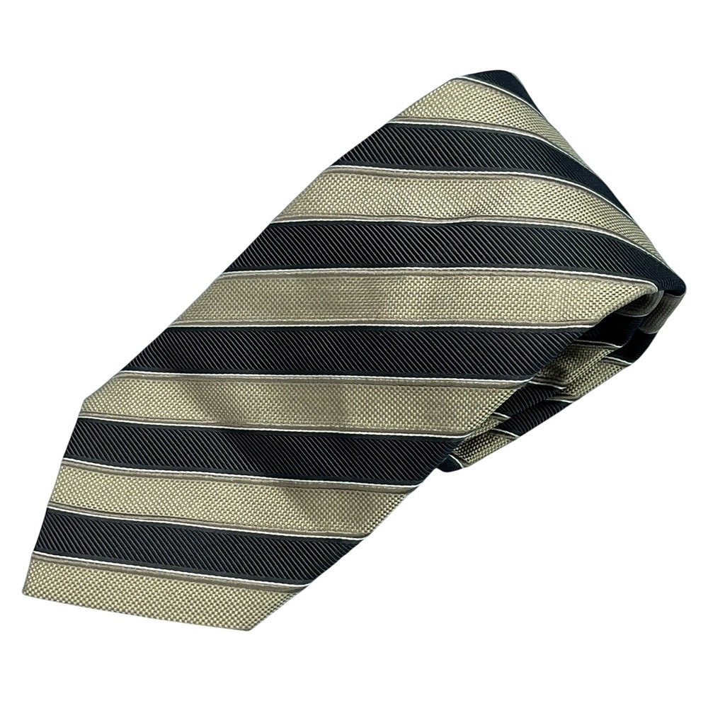 JZ RICHARDS Beige/Dark Brown DIAGONAL STRIPES Hand Made 100% SILK Men's NECK TIE
